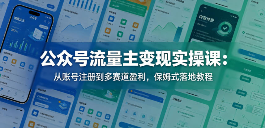 公众号流量主变现实操课：从账号注册到多赛道盈利，保姆式落地教程-吾爱云课堂
