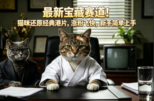 最新宝藏赛道！猫咪还原经典港片，涨粉飞快，新手简单上手-吾爱云课堂