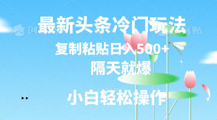 最新头条冷门玩法,隔天就爆,复制粘贴日入500+-吾爱云课堂