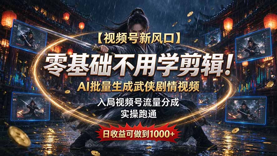 【视频号新风口】零基础不用学剪辑！AI 批量生成武侠剧情视频，入局视频号流量分成，实操跑通，日收益可做到 1000+-吾爱云课堂