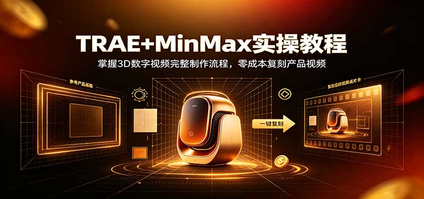 TRAE+MinMax实操教程：3D数字视频完整制作流程，零成本复刻产品视频-吾爱云课堂