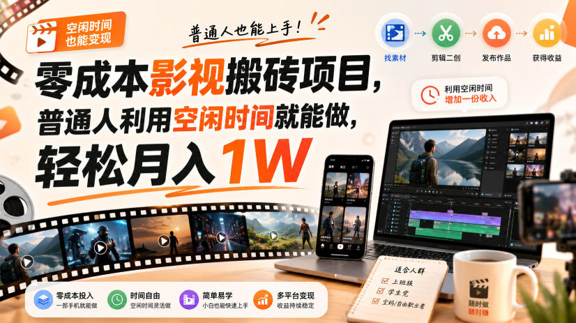 零门槛影视搬砖项目，月入万元，玩法稳定普通人可落地的长期副业！-吾爱云课堂