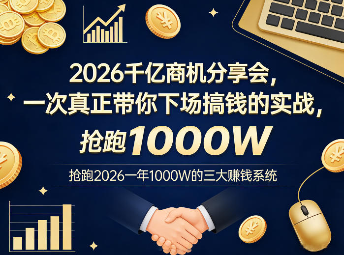 2026千亿商机分享会，一次真正带你下场搞钱的实战，抢跑2026一年1000W的三大賺钱系统-吾爱云课堂