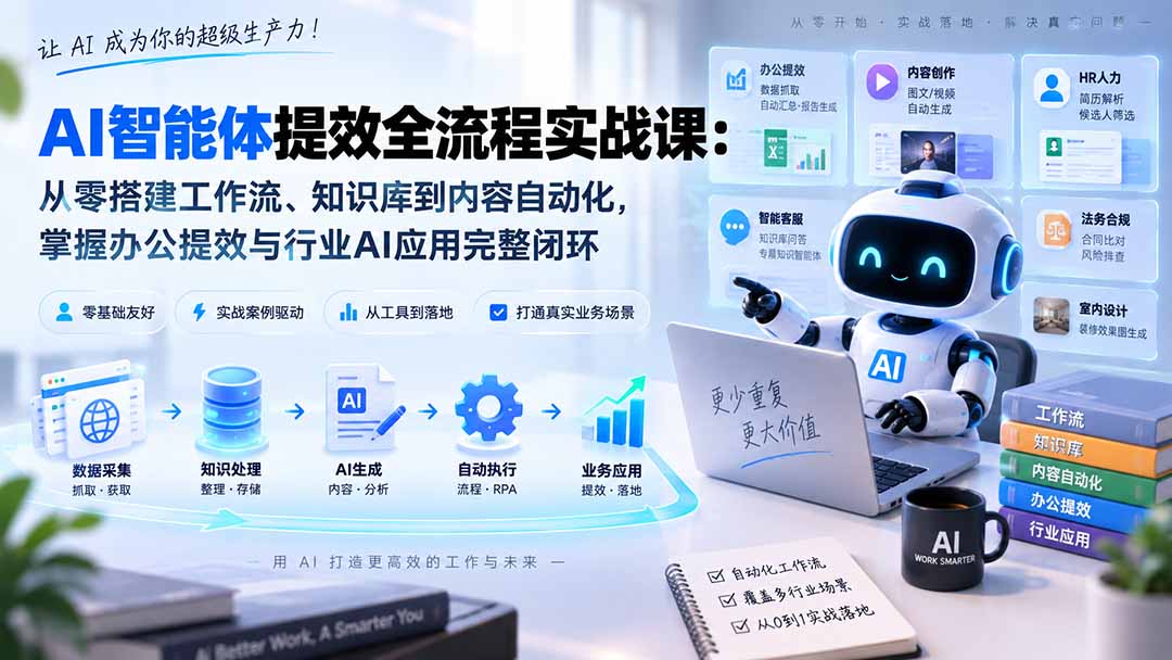 AI智能体提效全流程实战课：从零搭建工作流、知识库到内容自动化，掌握办公提效与行业AI应用完整闭环-吾爱云课堂