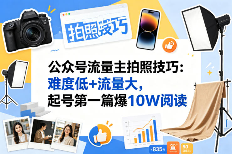 公众号流量主之拍照技巧赛道，难度低+流量大，起号第一篇就爆了10w阅读-吾爱云课堂