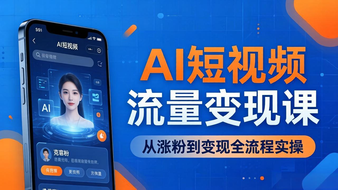 AI短视频流量变现课：一部手机玩转数字人克隆+爆款制作，从涨粉到变现全流程实操-吾爱云课堂