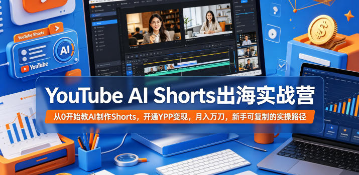 YouTube AI Shorts出海实战营，从0开始教AI制作Shorts，开通YPP变现，月入万刀，新手可复制的实操路径-吾爱云课堂