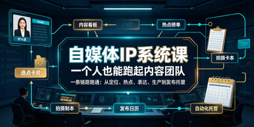自媒体IP系统课，一个人也能跑起内容团队，一条链路跑通，从定位、热点、表达、生产到发布托管-吾爱云课堂