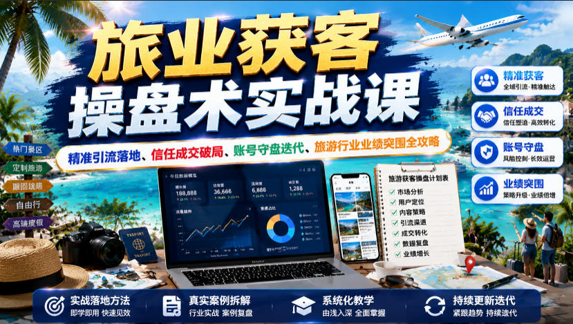 旅业获客操盘术实战课｜精准引流落地、信任成交破局、账号守盘迭代、旅游行业业绩突围全攻略-吾爱云课堂