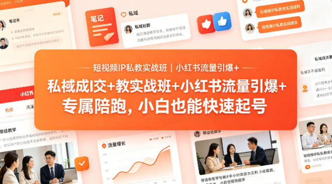 短视频IP私教实战班｜小红书流量引爆+私域成交+带徒盈利，专属陪跑，小白也能快速起号-吾爱云课堂