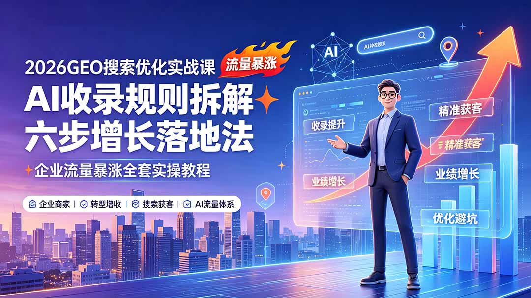 2026GEO搜索优化实战课：AI收录规则拆解｜六步增长落地法｜企业流量暴涨全套实操教程-吾爱云课堂