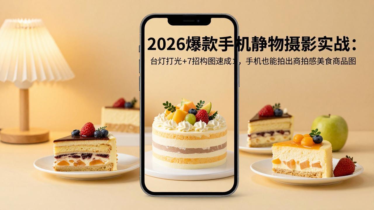 2026爆款手机静物摄影实战：台灯打光+7招构图速成，手机也能拍出商拍感美食商品图-吾爱云课堂