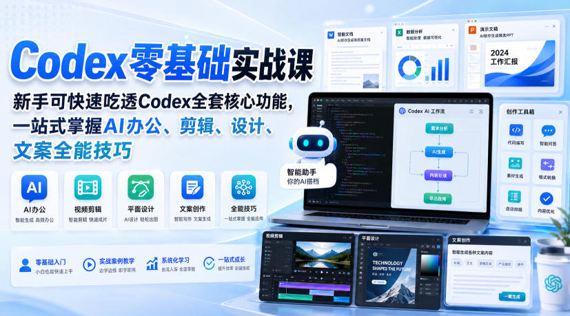 Codex零基础实战课，新手可快速吃透Codex全套核心功能，一站式掌握AI办公、剪辑、设计、文案全能技巧-吾爱云课堂