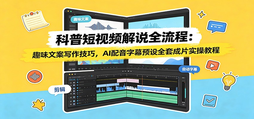 科普短视频解说全流程:趣味文案写作技巧,AI配音字幕预设全套成片实操教程-吾爱云课堂