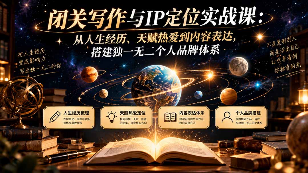 闭关写作与IP定位实战课：从人生经历、天赋热爱到内容表达，搭建独一无二个人品牌体系-吾爱云课堂