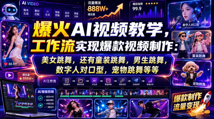 爆火AI视频教学，工作流实现爆款视频制作：美女跳舞，还有童装跳舞，男生跳舞，数字人对口型，宠物跳舞等等-吾爱云课堂