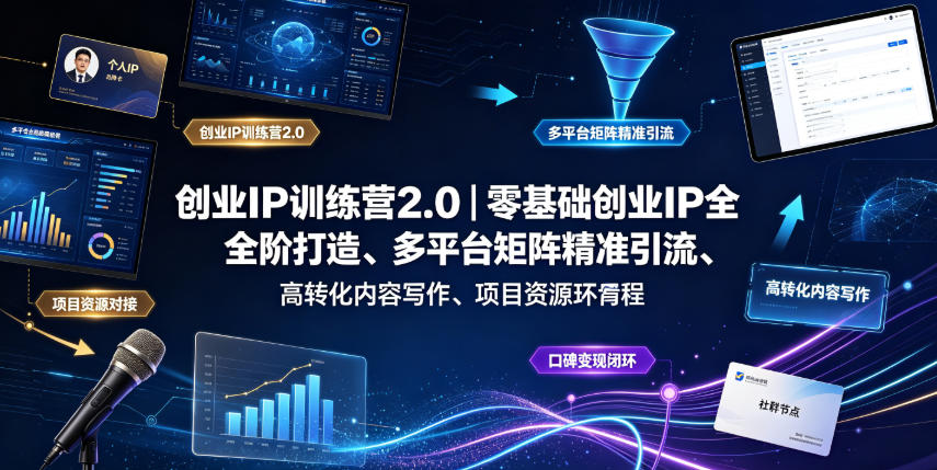 创业IP训练营2.0｜零基础创业IP全阶打造、多平台矩阵精准引流、高转化内容写作、项目资源对接与口碑变现闭环课程-吾爱云课堂