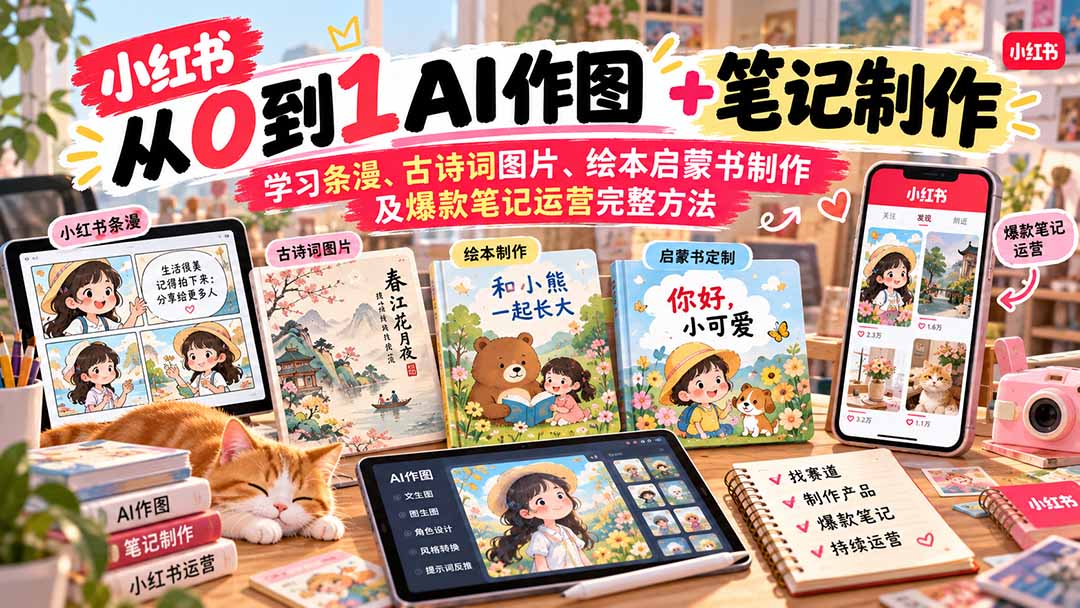 2026小红书AI内容创作从0到1：学习条漫、古诗词图片、绘本启蒙书制作及爆款笔记运营完整方法-吾爱云课堂