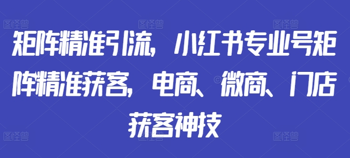 矩阵精准引流,小红书专业号矩阵精准获客,电商、微商、门店获客神技-吾爱云课堂