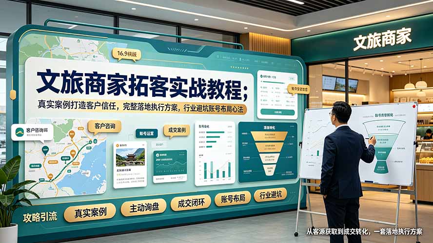 文旅商家拓客实战教程；真实案例打造客户信任，完整落地执行方案，行业避坑账号布局心法-吾爱云课堂