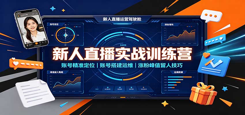 新人直播实战训练营：账号精准定位，账号搭建运维，涨粉峰值留人技巧-吾爱云课堂