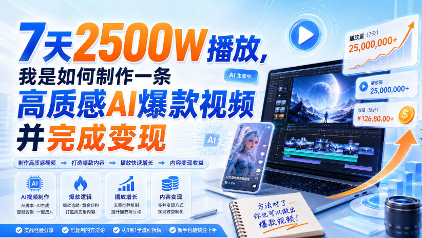 7天2500W播放，我是如何制作一条高质感AI爆款视频并完成变现-吾爱云课堂