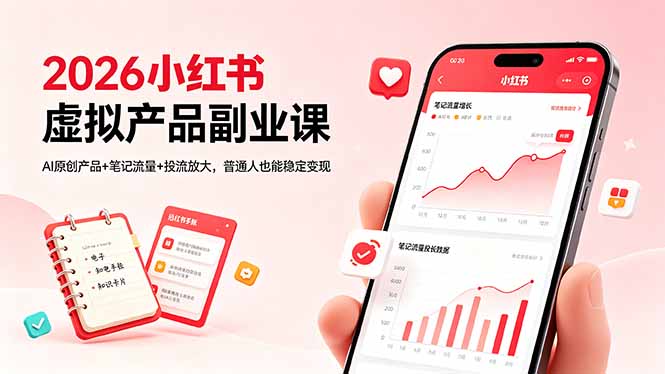 2026小红书虚拟产品副业课，AI原创产品+笔记流量+投流放大，普通人也能稳定变现-吾爱云课堂