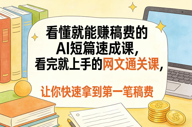 看懂就能賺稿费的AI短篇速成课，看完就上手的网文通关课，让你快速拿到第一笔稿费(更新8月)-吾爱云课堂