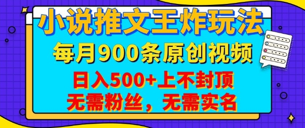 小说推文王炸玩法,一键代发,每月最多领900条原创视频,播放量收益日入5张,无需粉丝,无需实名【揭秘】-吾爱云课堂