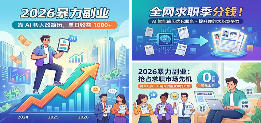 2026暴力副业：靠AI帮人改简历，单日收益1000+，全网求职季分钱-吾爱云课堂