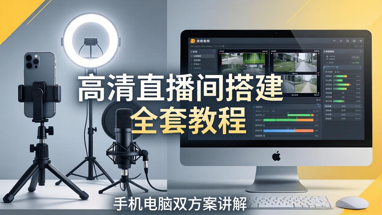 高清直播间搭建全套教程，手机电脑双方案讲解，设备选型调试多机位实操教学-吾爱云课堂
