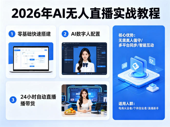 2026年AI无人直播实战教程，零基础也能快速搭建AI数字人无人直播间，实现24小时自动直播带货-吾爱云课堂