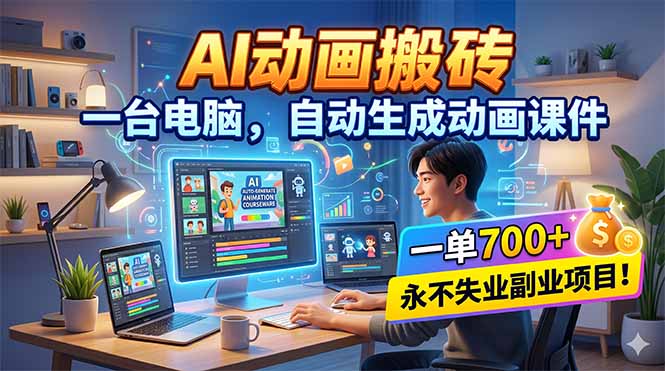 AI动画搬砖，一台电脑，自动生成动画课件，一单800+  永不失业副业项目！-吾爱云课堂