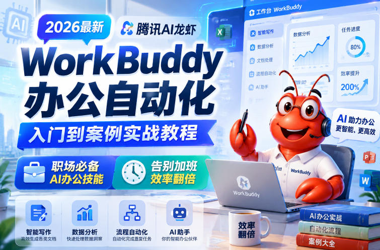 2026最新腾讯AI龙虾WorkBuddy办公自动化入门到案例实战教程,职场必备AI办公技能,告别加班,效率翻倍-吾爱云课堂