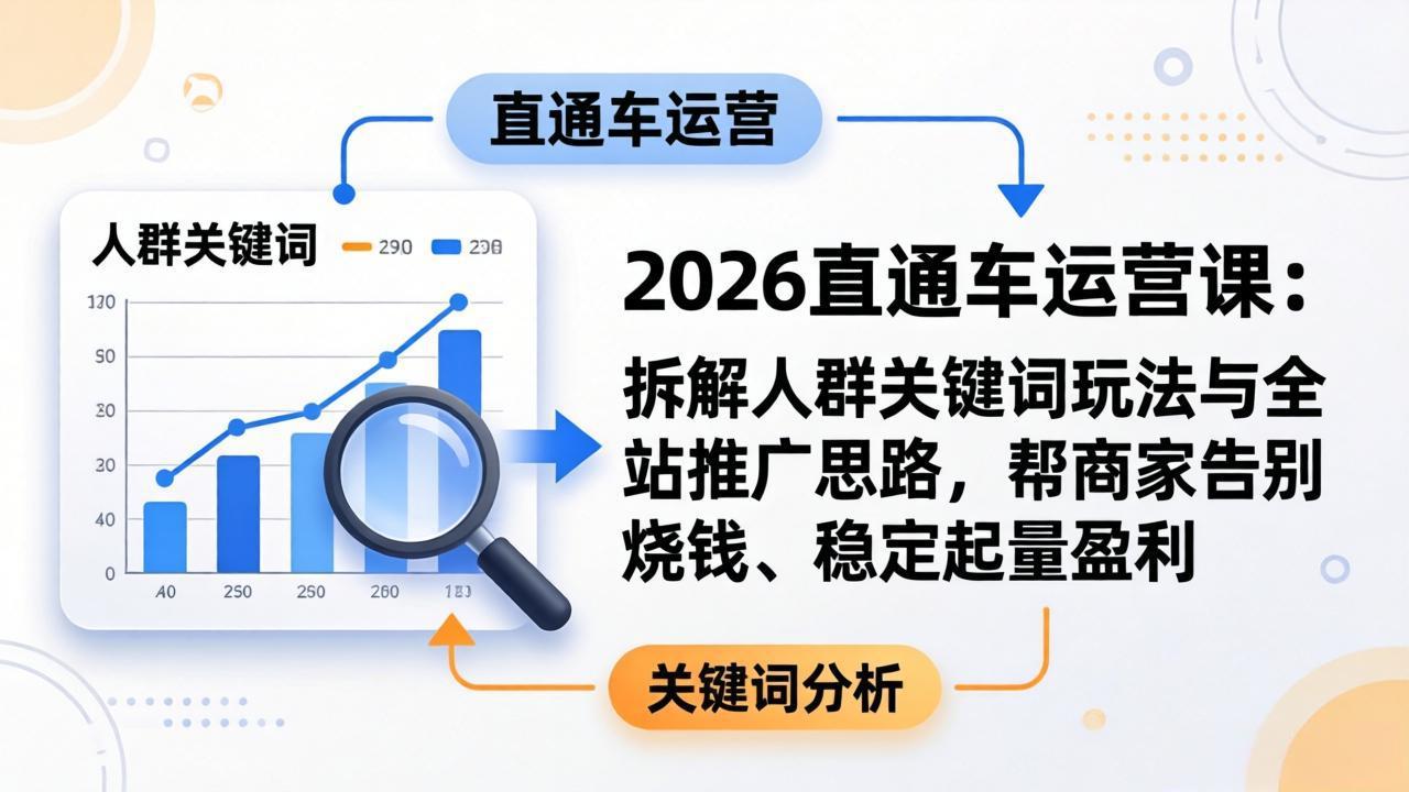 2026直通车运营课：拆解人群关键词玩法与全站推广思路，帮商家告别烧钱、稳定起量盈利-吾爱云课堂