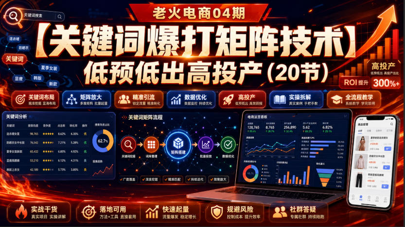 老火电商04期：【关键词爆打矩阵技术】低预低出高投产(20节)-吾爱云课堂