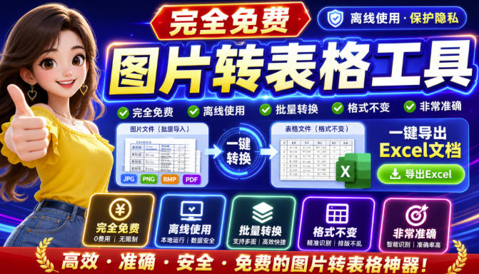 图片表格识别提取工具，支持一键从图片中智能提取表格并导出Excel文件，可离线免网运行，FastTableOCR-吾爱云课堂