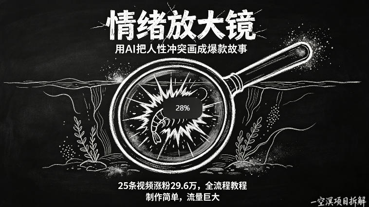 AI制作“情绪放大镜“视频，25条视频涨粉29.6W粉，流量巨大，制作简单，全流程教程-吾爱云课堂