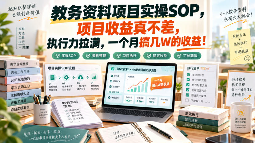 教务资料项目实操SOP，项目收益真不差，执行力拉满，一个月搞几W的收益-吾爱云课堂