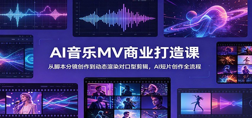 AI音乐MV商业打造课：从脚本分镜创作到动态渲染对口型剪辑，AI短片创作全流程-吾爱云课堂