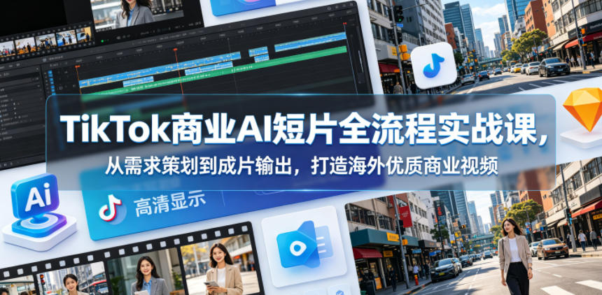 TikTok商业AI短片全流程实战课，从需求策划到成片输出，打造海外优质商业视频-吾爱云课堂