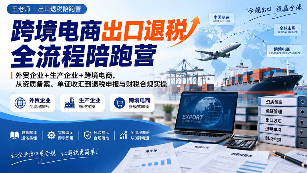 跨境电商出口退税全流程陪跑营｜外贸企业+生产企业+跨境电商，从资质备案、单证收汇到退税申报与财税合规实操-吾爱云课堂