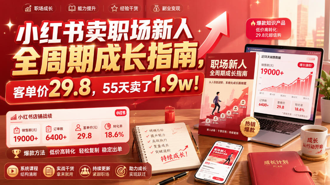小红书卖职场新人全周期成长指南，客单价29.8，55天卖了1.9w！-吾爱云课堂