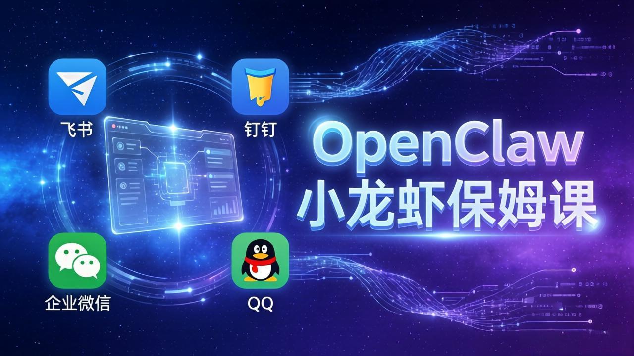 OpenClaw小龙虾保姆课： Windows/macOS/Linux/Docker全系统安装，飞书+钉钉+企业微信+QQ 全接入-吾爱云课堂