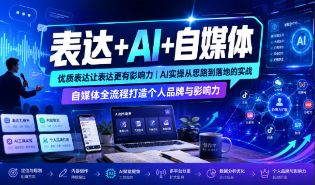 表达+AI+自媒体，优质表达让表达更有影响力|AI实操从思路到落地的实战|自媒体全流程打造个人品牌与影响力-吾爱云课堂