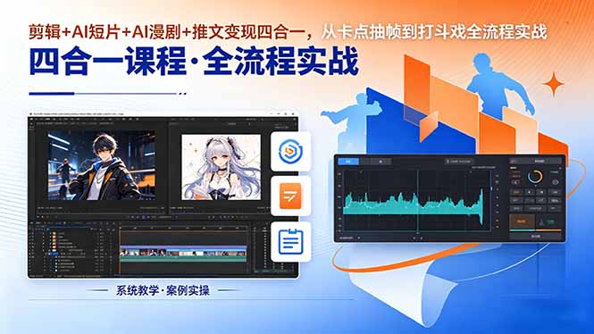 剪辑+AI短片+AI漫剧+推文变现四合一，从卡点抽帧到打斗戏全流程实战-吾爱云课堂