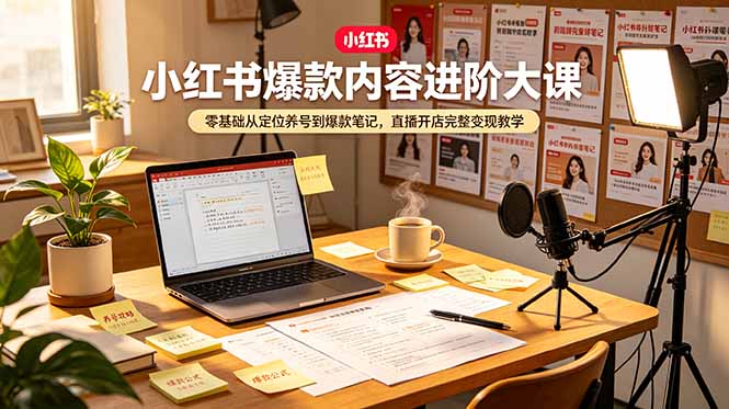 小红书爆款内容进阶大课，零基础从定位养号到爆款笔记，直播开店完整变现教学-吾爱云课堂