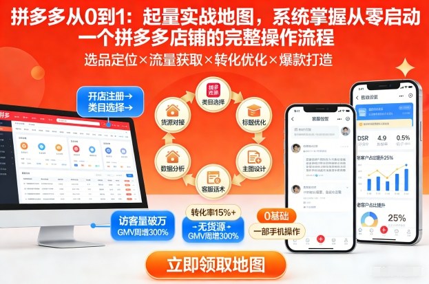 拼多多从0到1：起量实战地图，系统掌握从零启动一个拼多多店铺的完整操作流程-吾爱云课堂