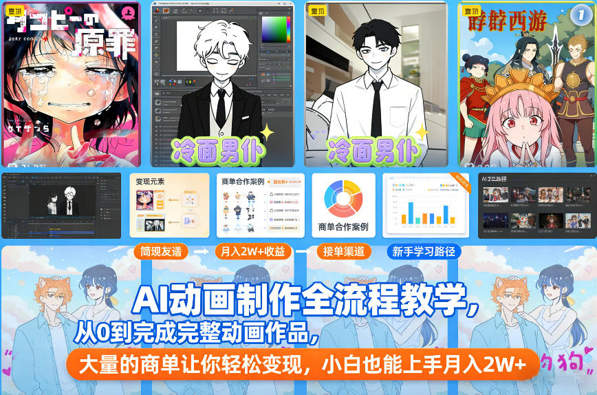 AI动画制作全流程教学，从0到完成完整动画作品，大量的商单让你轻松变现，小白也能上手月入2W+-吾爱云课堂