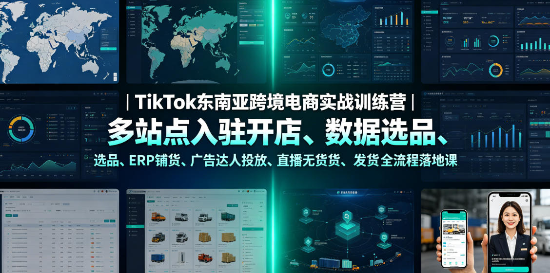 TikTok东南亚跨境电商实战训练营｜多站点入驻开店、数据选品、ERP铺货、广告达人投放、直播无货源发货全流程落地课-吾爱云课堂